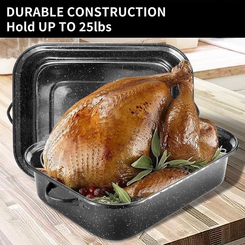 JY COOKMENT Roasting Pan With Lid and Rack, 21' Rectangular, 25lb Turkey Roaster Pot, Large Oven Roaster Tray, V-Rack and Versatile Lid Bone Turkey Baster - Image 4