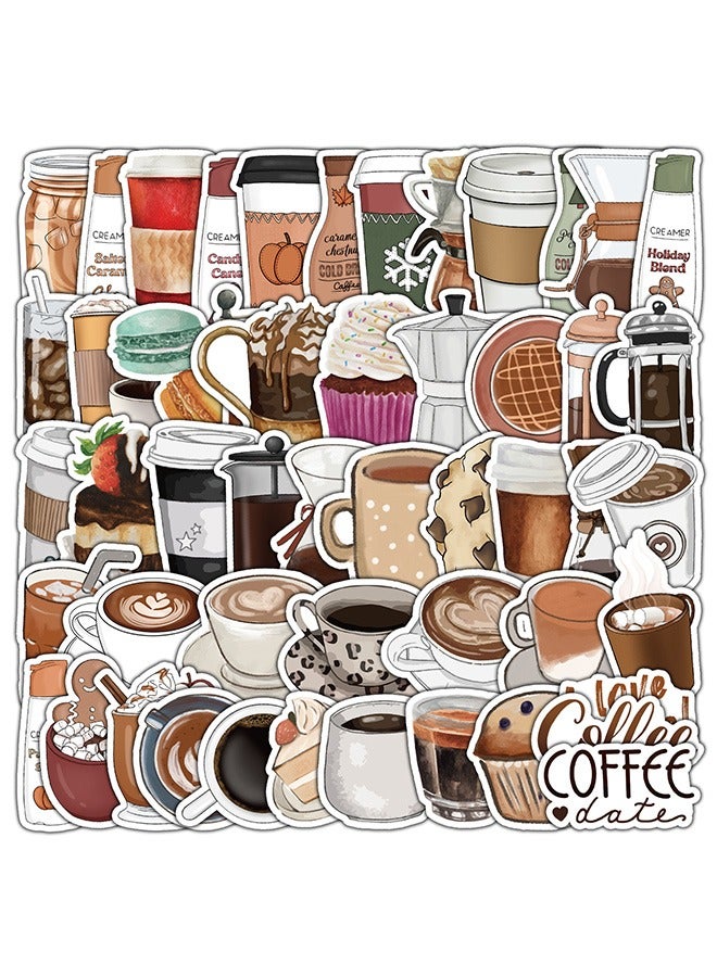 50 PCS Coffee Stickers Water Bottle Stickers Laptop Stickers Skateboard Stickers Luggage Travel Case Waterproof Stickers Gift Stickers DIY Stickers for Adults Kids Teens - Image 1