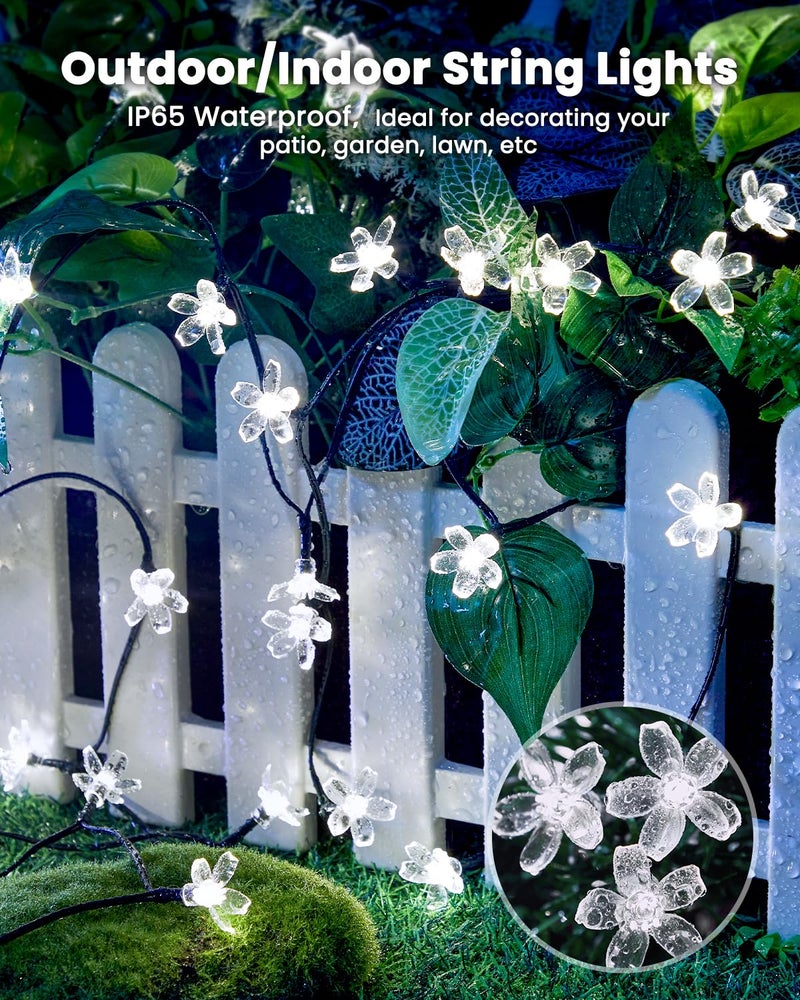 Brightown 60 LED Solar Flower String Lights Outdoor Waterproof Fairy Lights for Garden Yard Fence Patio Christmas Tree Wedding Party Decor, Pure White - Image 5