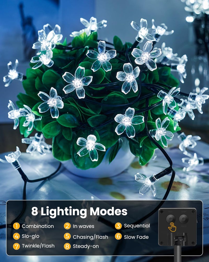 Brightown 60 LED Solar Flower String Lights Outdoor Waterproof Fairy Lights for Garden Yard Fence Patio Christmas Tree Wedding Party Decor, Pure White - Image 4