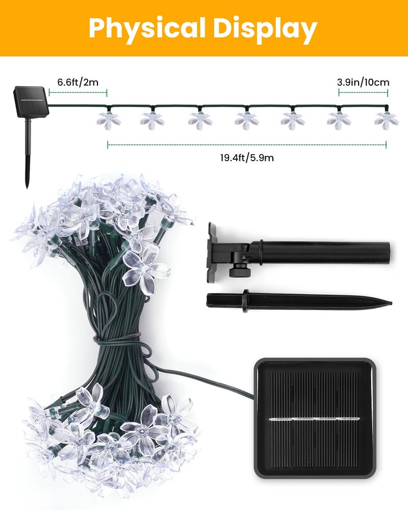 Brightown 60 LED Solar Flower String Lights Outdoor Waterproof Fairy Lights for Garden Yard Fence Patio Christmas Tree Wedding Party Decor, Pure White - Image 3