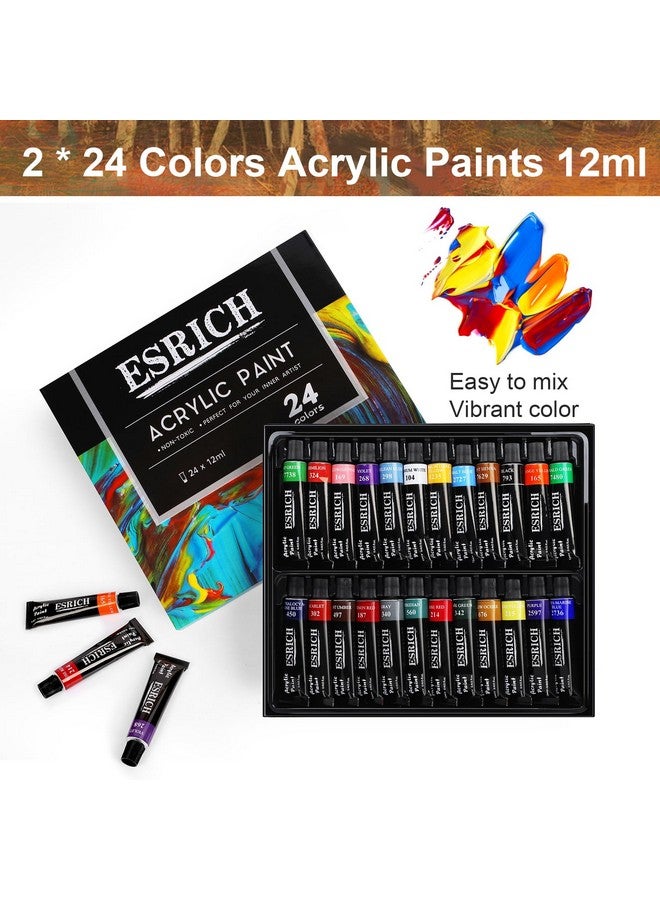 ESRICH 82 Pcs Acrylic Paint Set, 48Colors Acrylic Paint, Painting Supplies Kit With 2 Wood Easel, 20 Brushes, 4 Canvases,Watercolor Paper, Acrylic Paint Kit For Kids, Students, Artists And Beginner - Image 3
