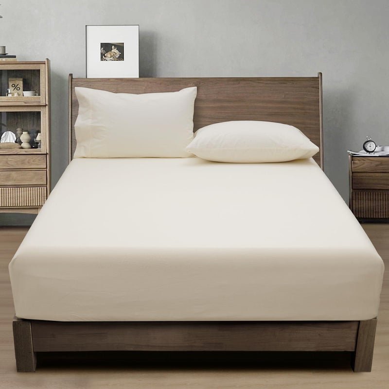 بي أتش إف PHF 100 ٪ ملابس مغسولة من القطن المغسول ذات الحجم التوأم - السحابة المريحة من الكتان الناعم مثل الورقة السفلية فقط مع جيوب عميقة مرنة سهلة التنفس دافئة لا تتقلص 39 "× 75" الكريمة - Image 1