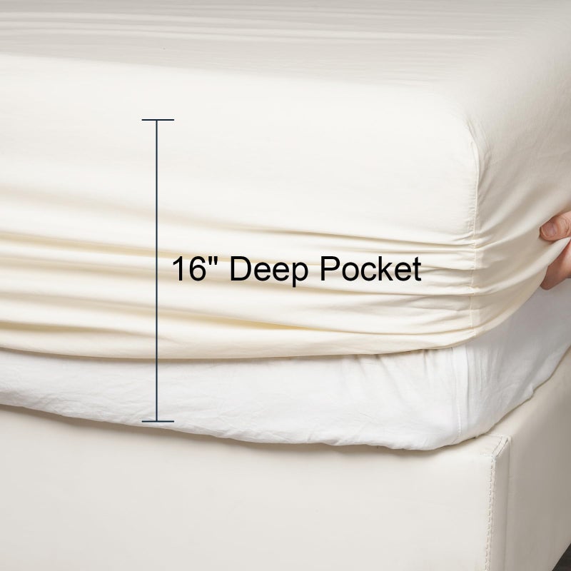 بي أتش إف PHF 100 ٪ ملابس مغسولة من القطن المغسول ذات الحجم التوأم - السحابة المريحة من الكتان الناعم مثل الورقة السفلية فقط مع جيوب عميقة مرنة سهلة التنفس دافئة لا تتقلص 39 "× 75" الكريمة - Image 4