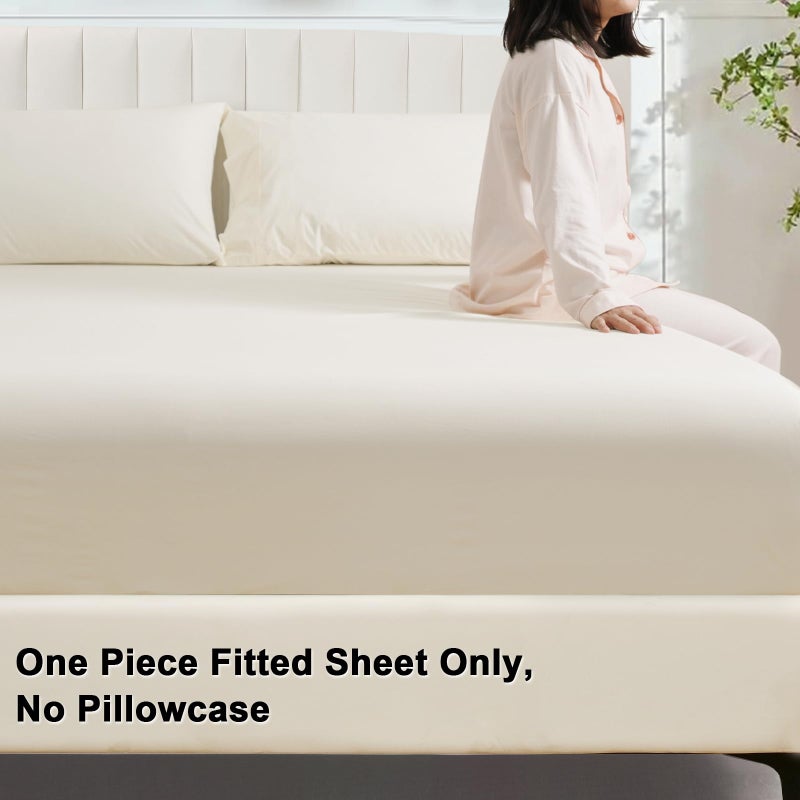 بي أتش إف PHF 100 ٪ ملابس مغسولة من القطن المغسول ذات الحجم التوأم - السحابة المريحة من الكتان الناعم مثل الورقة السفلية فقط مع جيوب عميقة مرنة سهلة التنفس دافئة لا تتقلص 39 "× 75" الكريمة - Image 3