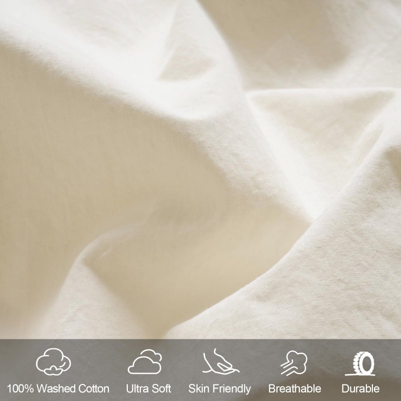 بي أتش إف PHF 100 ٪ ملابس مغسولة من القطن المغسول ذات الحجم التوأم - السحابة المريحة من الكتان الناعم مثل الورقة السفلية فقط مع جيوب عميقة مرنة سهلة التنفس دافئة لا تتقلص 39 "× 75" الكريمة - Image 2