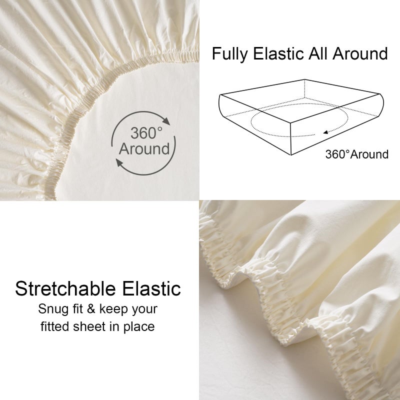 بي أتش إف PHF 100 ٪ ملابس مغسولة من القطن المغسول ذات الحجم التوأم - السحابة المريحة من الكتان الناعم مثل الورقة السفلية فقط مع جيوب عميقة مرنة سهلة التنفس دافئة لا تتقلص 39 "× 75" الكريمة - Image 5