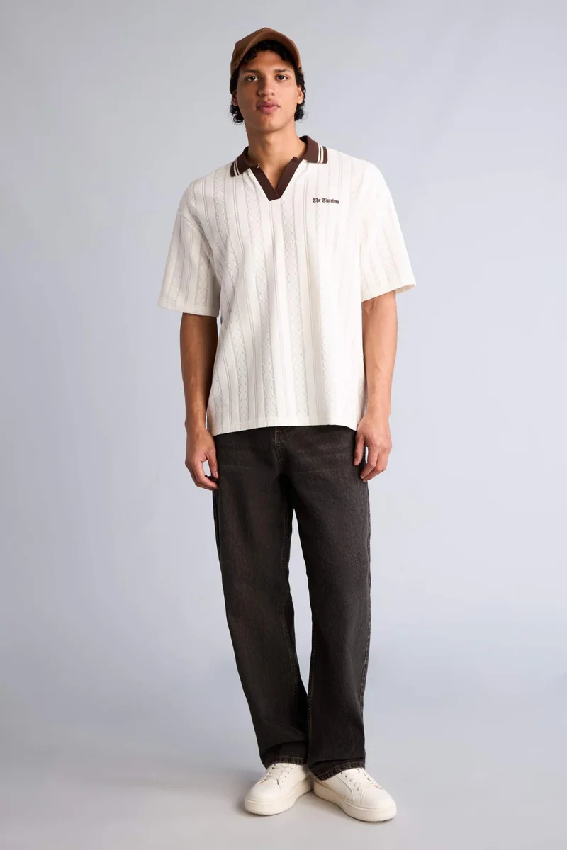 DeFacto Cotton Boxy Fit Patterned Polo T-Shirt