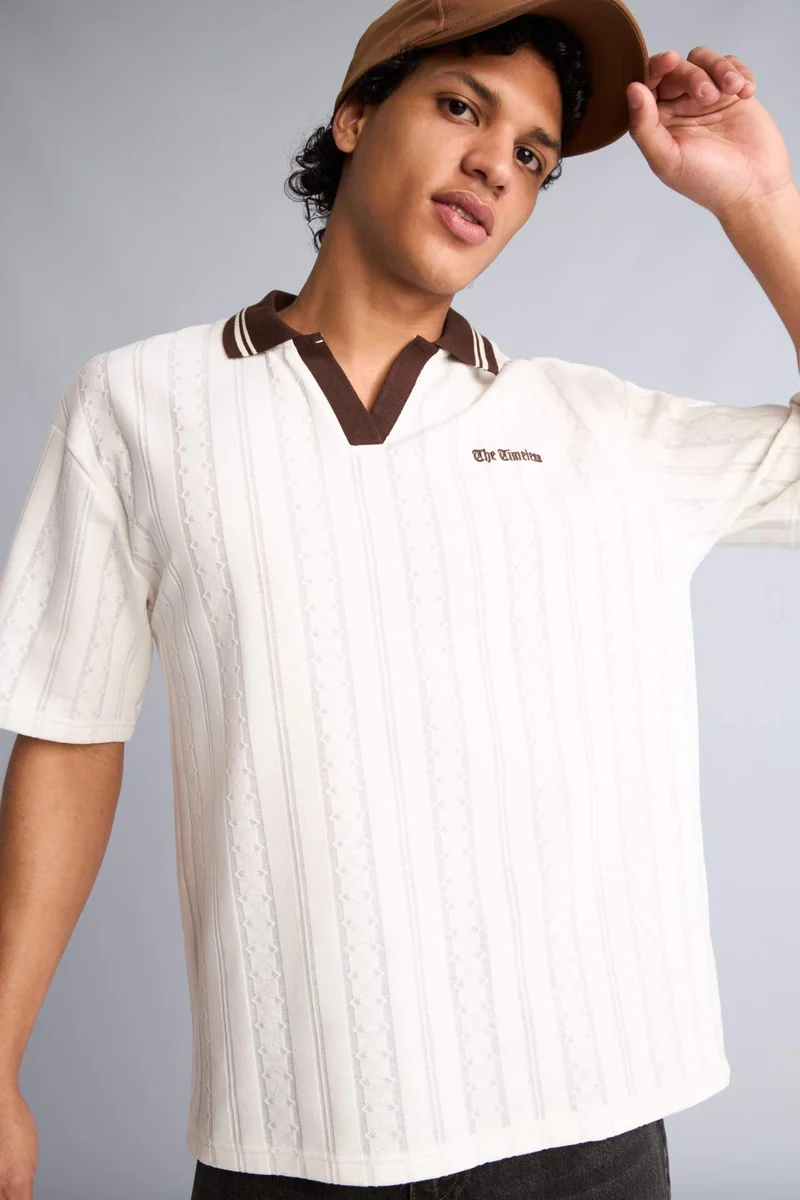 DeFacto Cotton Boxy Fit Patterned Polo T-Shirt