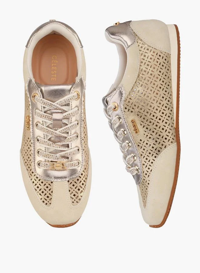 Women Laser Cut Lace-Up Sneakers