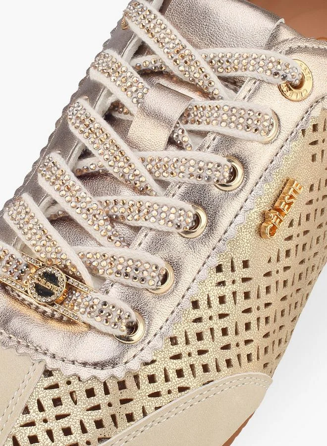 Celeste GOLD Women Laser Cut Lace-Up Sneakers for Women | Best Price UAE