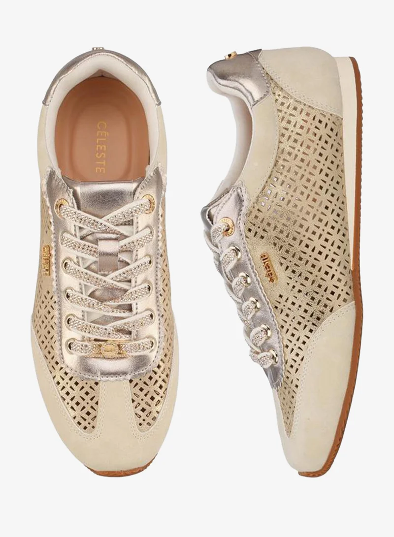 Women Laser Cut Lace-Up Sneakers
