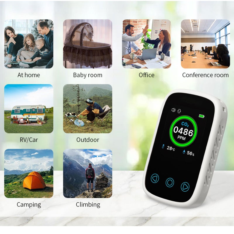3In1 Air Quality Tester White Compact High Accurate NDIR Sensor - Intelligent Alarm Carbon Dioxide Tester for Home Office Indoor Air Monitoring - Image 5