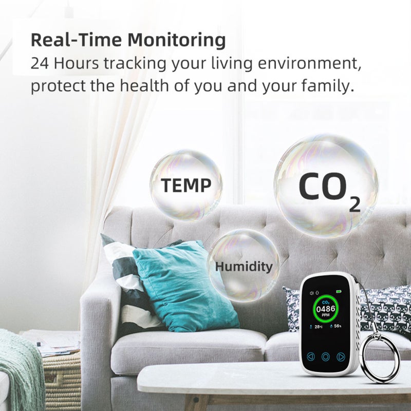 3In1 Air Quality Tester White Compact High Accurate NDIR Sensor - Intelligent Alarm Carbon Dioxide Tester for Home Office Indoor Air Monitoring - Image 2