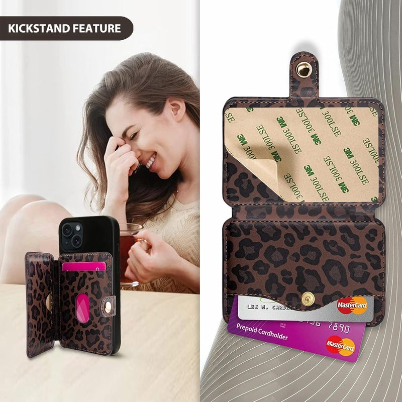 M-Plateau Credit Card Holder For Cell PhoneWith Slim 3M Adhesive Card Holder for Phone Case for iPhone 12& iPhone 13 Pro Max 6.1 Inches/One Plus 10T/Samsung Galaxy Most Smartphones (Leopard Print) - Image 2