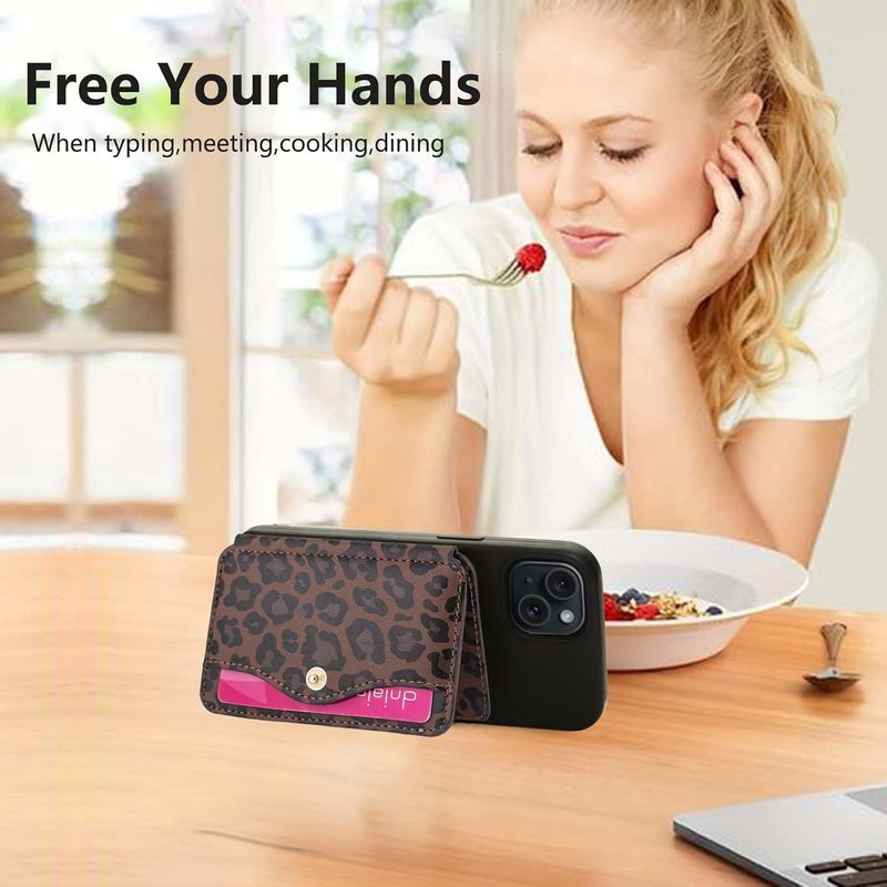 M-Plateau Credit Card Holder For Cell PhoneWith Slim 3M Adhesive Card Holder for Phone Case for iPhone 12& iPhone 13 Pro Max 6.1 Inches/One Plus 10T/Samsung Galaxy Most Smartphones (Leopard Print) - Image 3