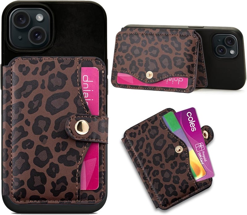 M-Plateau Credit Card Holder For Cell PhoneWith Slim 3M Adhesive Card Holder for Phone Case for iPhone 12& iPhone 13 Pro Max 6.1 Inches/One Plus 10T/Samsung Galaxy Most Smartphones (Leopard Print) - Image 1