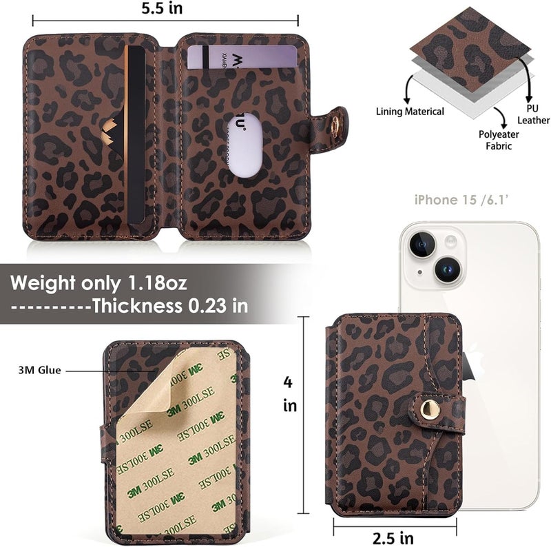 M-Plateau Credit Card Holder For Cell PhoneWith Slim 3M Adhesive Card Holder for Phone Case for iPhone 12& iPhone 13 Pro Max 6.1 Inches/One Plus 10T/Samsung Galaxy Most Smartphones (Leopard Print) - Image 4