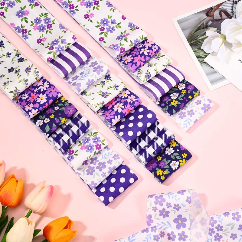 Bolsome 40 Pcs Purple Floral Cotton Jelly Fabric Strips Vintage Purple Flowers Fabric Bundles Strips for Quilting Crafting Precut Patchwork for Summer Holidays for Gift Sewing DIY Crafts - Image 5
