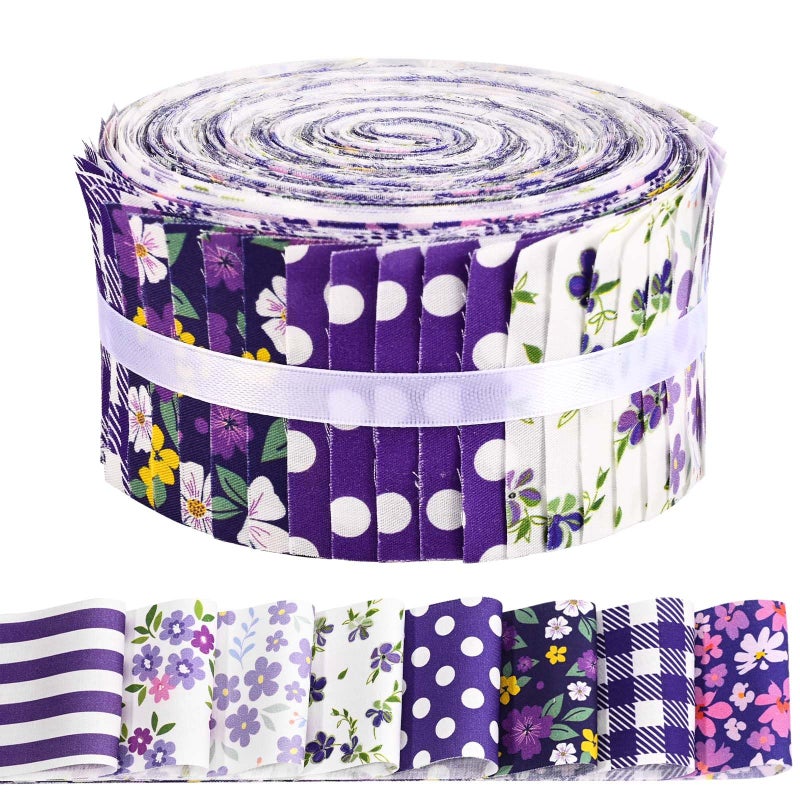 Bolsome 40 Pcs Purple Floral Cotton Jelly Fabric Strips Vintage Purple Flowers Fabric Bundles Strips for Quilting Crafting Precut Patchwork for Summer Holidays for Gift Sewing DIY Crafts - Image 1