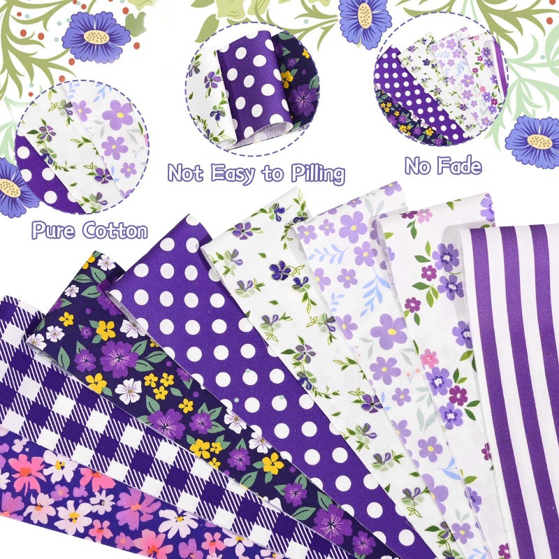 Bolsome 40 Pcs Purple Floral Cotton Jelly Fabric Strips Vintage Purple Flowers Fabric Bundles Strips for Quilting Crafting Precut Patchwork for Summer Holidays for Gift Sewing DIY Crafts - Image 3