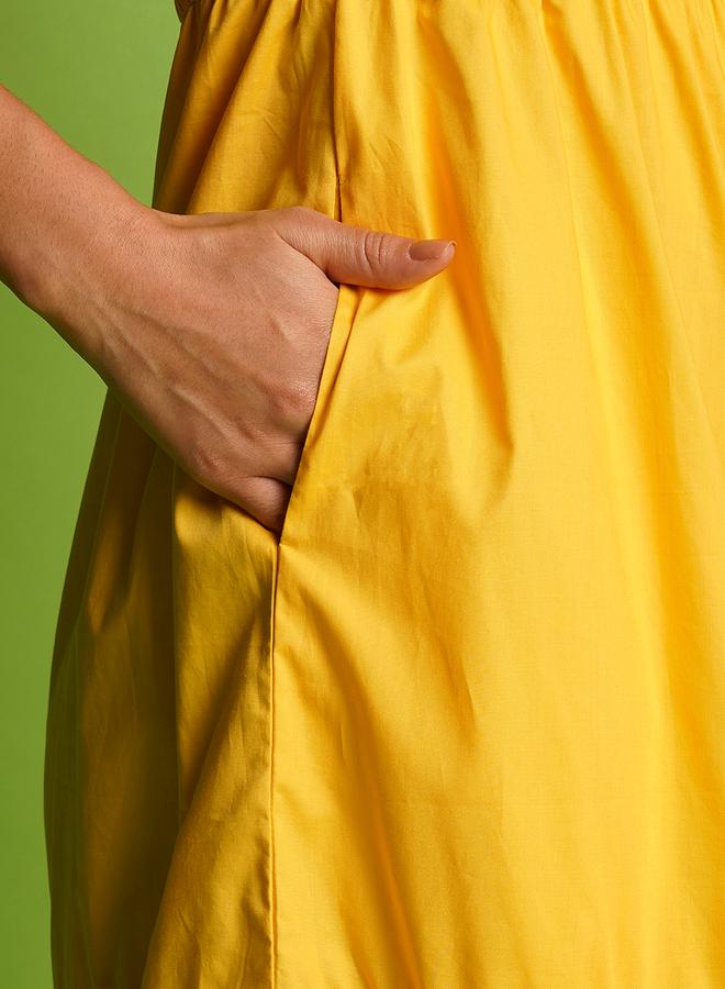 Globus Women Yellow Solid One Shoulder Tie-Up A-Line Midi Dress - Image 5