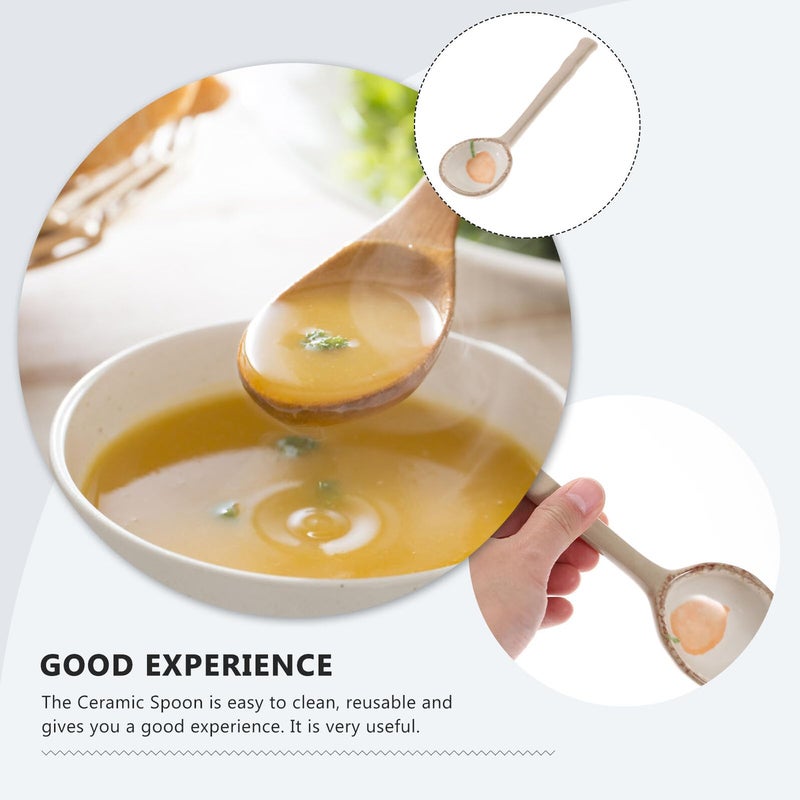 Handmade Ceramic Soup Spoon Non Skid Heat Resistant Japanese Vegetable Pattern - Image 4