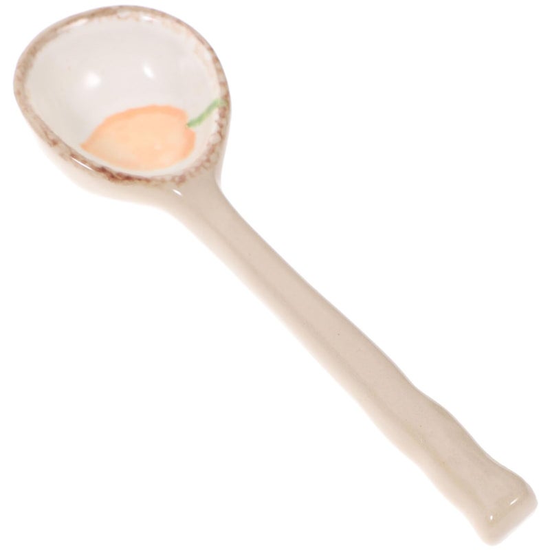 Handmade Ceramic Soup Spoon Non Skid Heat Resistant Japanese Vegetable Pattern - Image 2