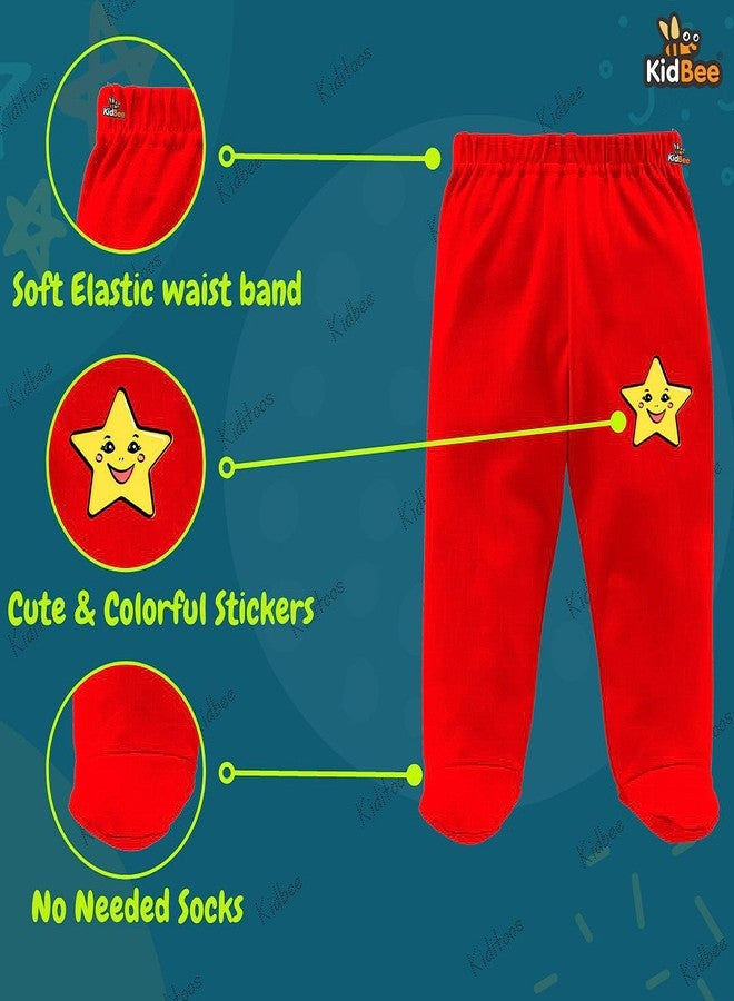 Kidbee Baby Boy's & Girl's Unisex Cotton Track High Rise Regular Fit Pant with Booties/Socks with Pant/Footed Pant (Set of 4) (12-18 Months, PL-BTP-Multi-4pc) - Image 4