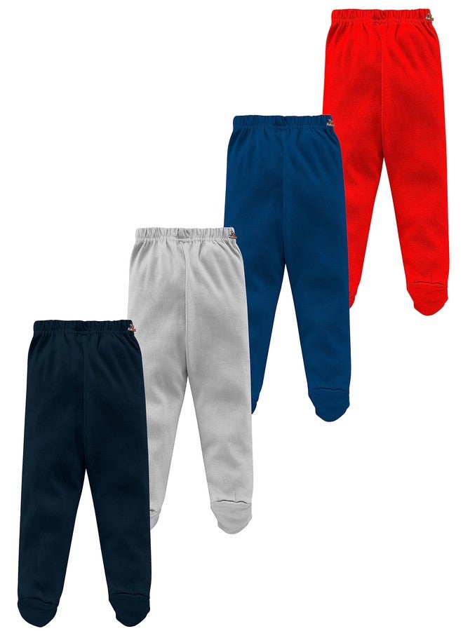 Kidbee Baby Boy's & Girl's Unisex Cotton Track High Rise Regular Fit Pant with Booties/Socks with Pant/Footed Pant (Set of 4) (12-18 Months, PL-BTP-Multi-4pc) - Image 2