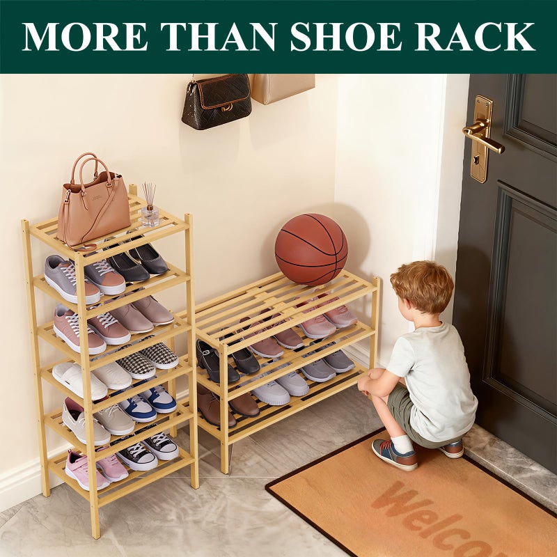 Smiry Bamboo Shoe Rack 3-Tier, Stackable Wooden Shoe Organizer for Entryway & Closet, Free Standing Wood Shoe Storage Shelf for Front Door & Small Spaces, Natural - Image 5