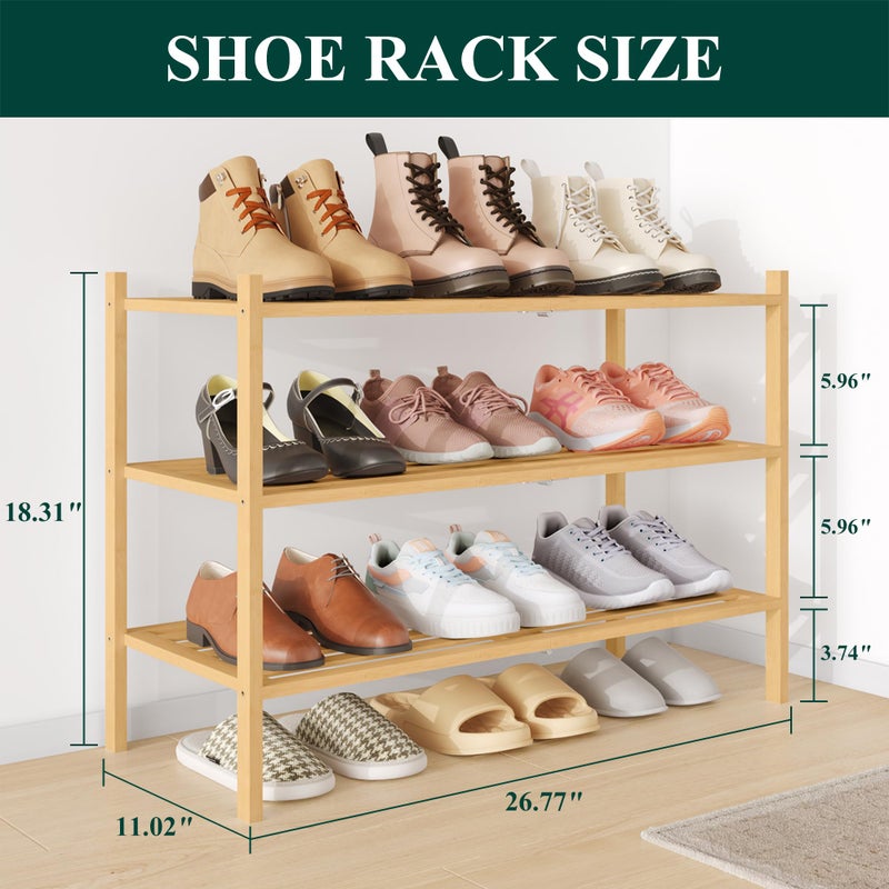 Smiry Bamboo Shoe Rack 3-Tier, Stackable Wooden Shoe Organizer for Entryway & Closet, Free Standing Wood Shoe Storage Shelf for Front Door & Small Spaces, Natural - Image 3