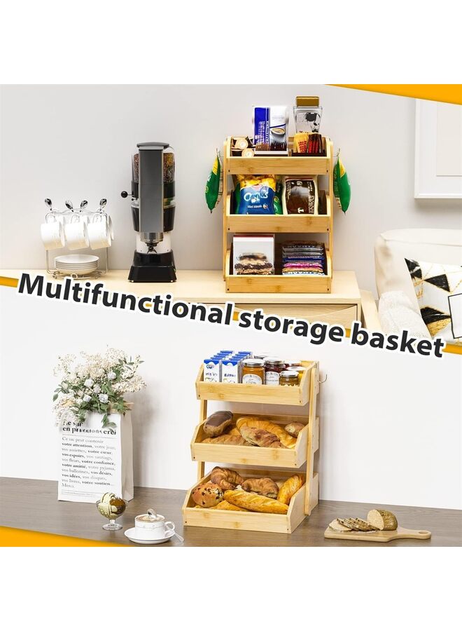 Bamboo Fruit Basket–3Tier Fruit Bowl For Kitchen Counter,Large Capacity Fruit Holder With 2Banana Hangers,Fruit and Vegetable Storage(excluding hooks) - Image 5