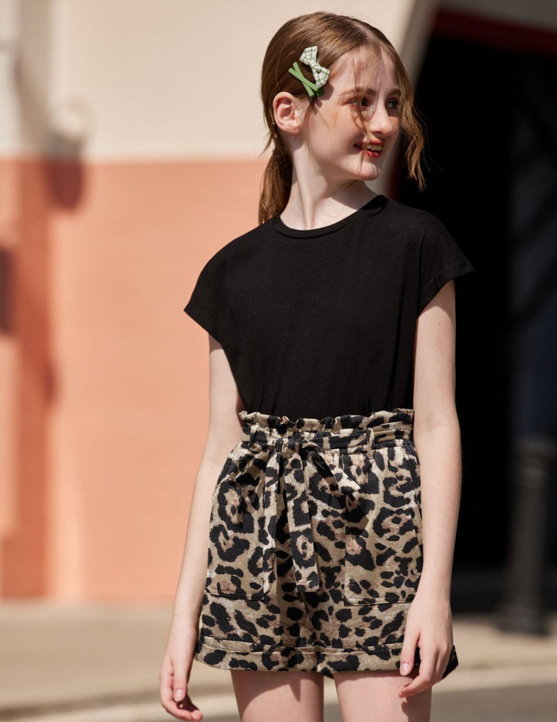 Arshiner Girls Clothing Set Cute Batwing Sleeve T Shirt Leopard Print Shorts Set 2 Piece Outfits Summer Casual Size 11-12 - Image 2