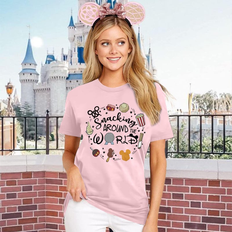 LUKYCILD Magical Shirt for Women: I'm Here for The Snacks Shirts Magic Kingdom T-Shirt Funny World Trips Short Sleeve Tee Top Light Pink - Image 2