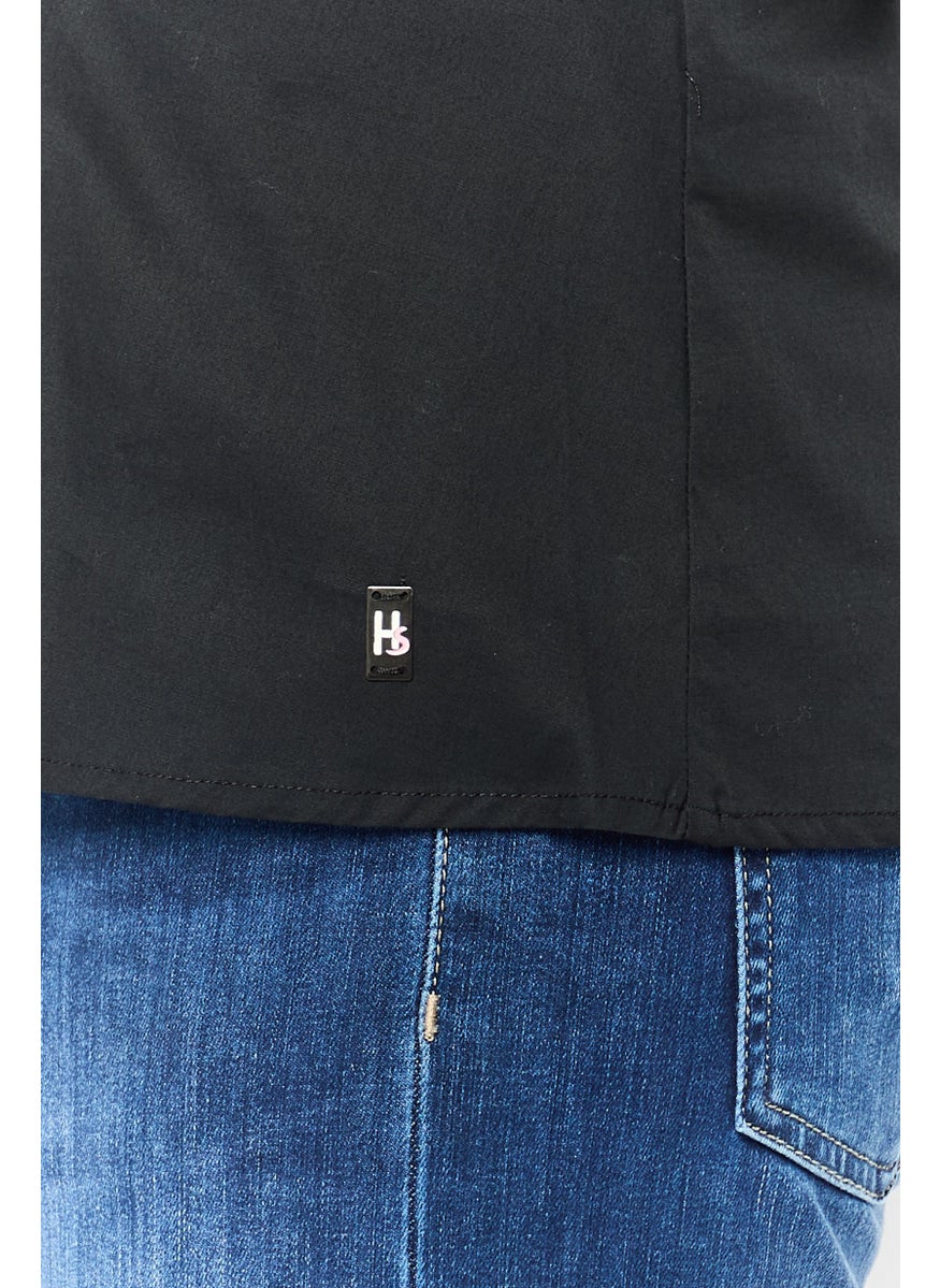 Harmont  Blaine Sport - Women Pointed Collar Brand Logo Shirt, Black - Image 1