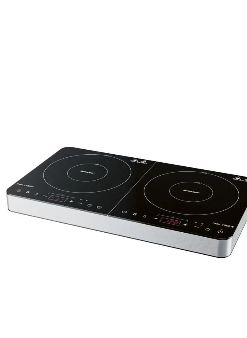 سيلفر كريست موقد حثي مزدوج محمول، شعلتان، طاقة 3500 واط، 10 مستويات حرارة، قفل أمان، مؤقت، سطح سيراميك مقاوم للخدش - Image 2