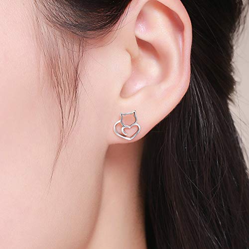 MUERDOU Cute Cat Earrings Stud Pearl Earrings for Women Mouse Cubic Zircon Hypoallergenic Earrings Christmas Birthday Gift (Cat earrings) - Image 4