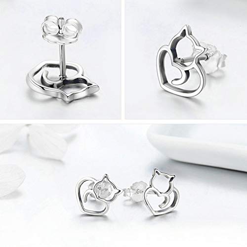MUERDOU Cute Cat Earrings Stud Pearl Earrings for Women Mouse Cubic Zircon Hypoallergenic Earrings Christmas Birthday Gift (Cat earrings) - Image 5