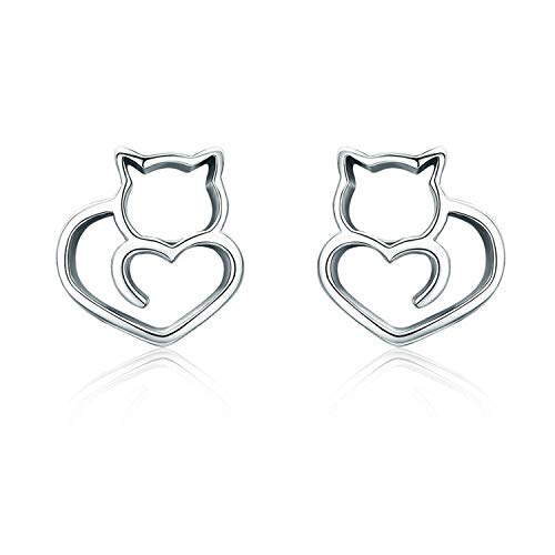 MUERDOU Cute Cat Earrings Stud Pearl Earrings for Women Mouse Cubic Zircon Hypoallergenic Earrings Christmas Birthday Gift (Cat earrings) - Image 1