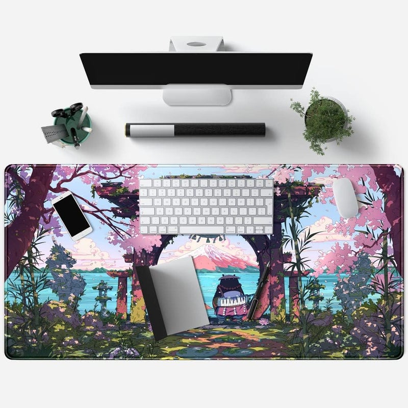 Mechanical Cattle Pink Japan Desk Pad Anime Gaming Green Mouse Pad Large Mouse Pad For Desk Computer Pc Laptop Office Decor For Women, Anime Mouse Keyboard Pad Stitched Edges Non-Slip Rubber Mat Desk Pad (31.5x15.7 In) - Image 4