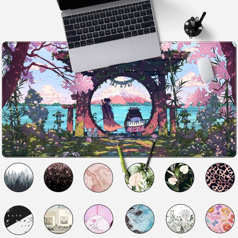 Mechanical Cattle Pink Japan Desk Pad Anime Gaming Green Mouse Pad Large Mouse Pad For Desk Computer Pc Laptop Office Decor For Women, Anime Mouse Keyboard Pad Stitched Edges Non-Slip Rubber Mat Desk Pad (31.5x15.7 In) - Image 2