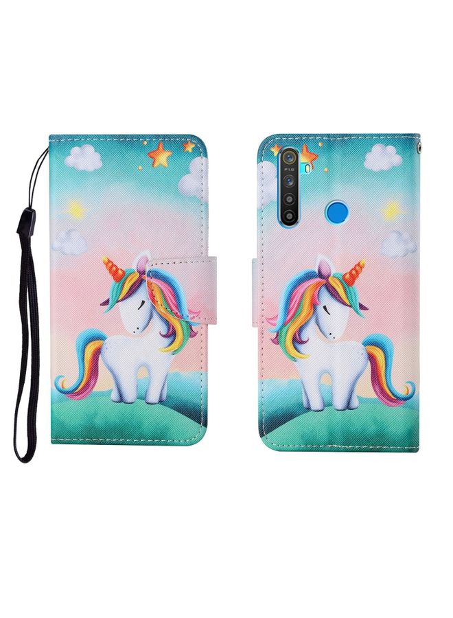 HuHa Case Cover For Realme 5 Pro Painted Pattern Horizontal Flip Leathe Case Rainbow Unicorn 