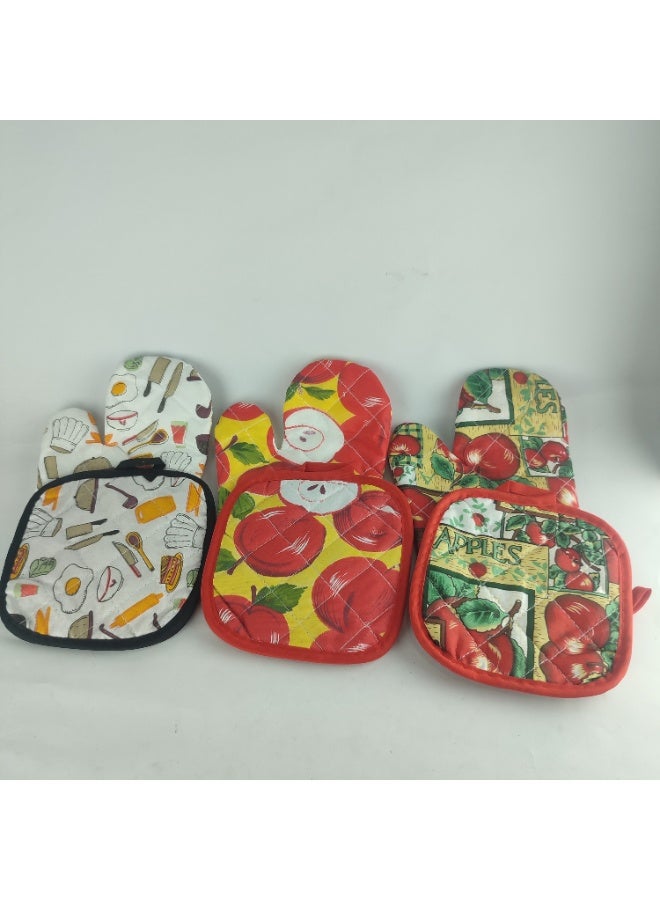 مجموعة قفازات المطبخ - قطعتين مبطنة من الداخل متعدد الألوان - Image 2