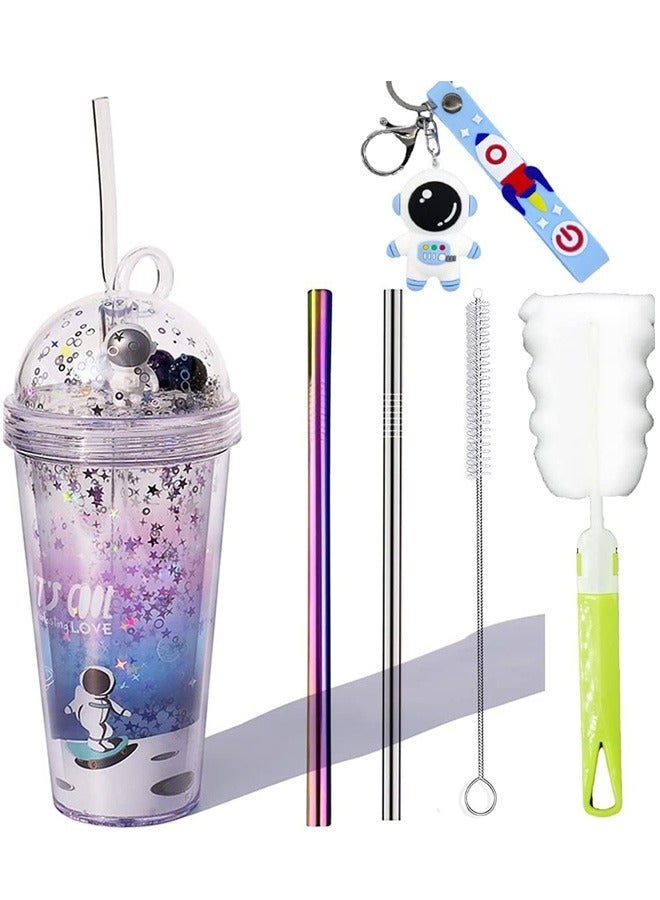 6-piece Creative Astronaut Travel Pattern Reusable Space Coffee Cup with Straw - Image 1