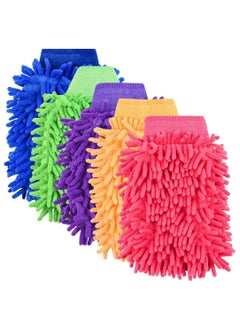 Oasisgalore 5pcs Chenille Microfiber Car Wash Mitts, Scratch-Free Double-Sided Cleaning Gloves (5 Colors)  - Image 1