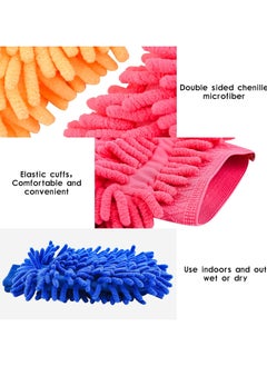 Oasisgalore 5pcs Chenille Microfiber Car Wash Mitts, Scratch-Free Double-Sided Cleaning Gloves (5 Colors)  - Image 3