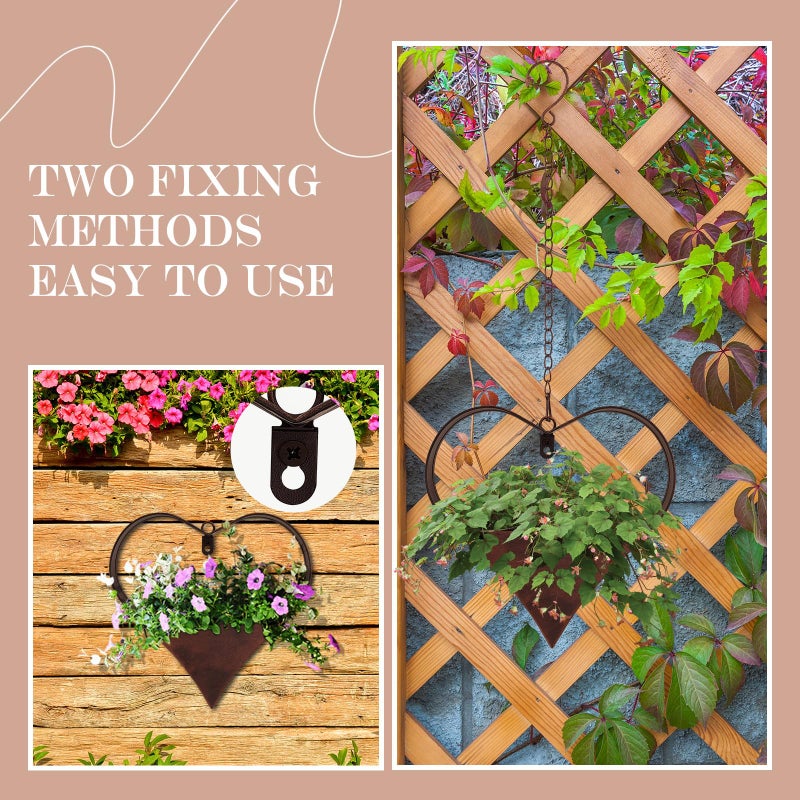 Romooa 2 Pack Metal Plant Hangers Indoor and Outdoor Rustic Heart Shape Hanging Planters Holder Detachable Flower Pot with Hooks Chains Drain Hole Gifts for Valentine Women Mom Garden Lover Home Decor - Image 5