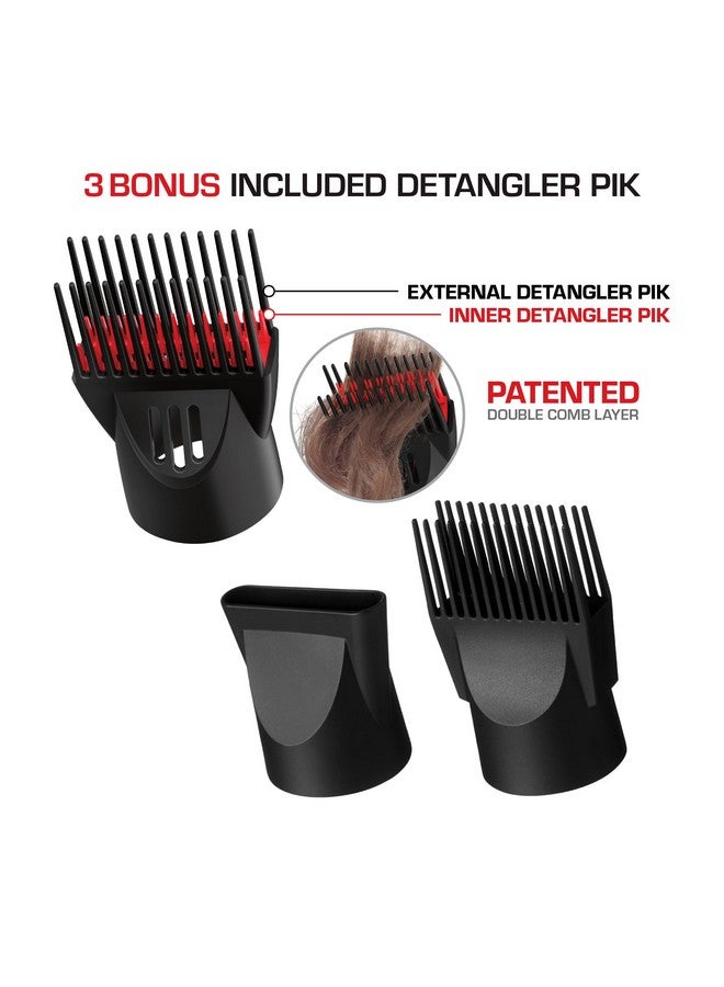 Red by Kiss 2000 Ceramic Hair Dryer, Professional Salon Blow Dryer 3 Attachments Included, 2 Detangler Piks, 1 Air Concentrator (Red) - Image 3