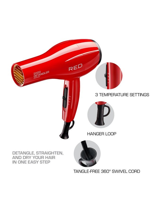 Red by Kiss 2000 Ceramic Hair Dryer, Professional Salon Blow Dryer 3 Attachments Included, 2 Detangler Piks, 1 Air Concentrator (Red) - Image 2